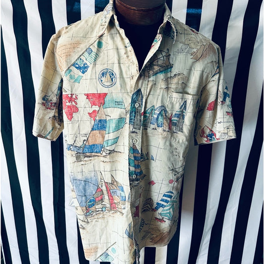 Reyn Spooner Hawaiian Traditionals Vintage Button-up Ocean Hawaiian Aloha Shirt