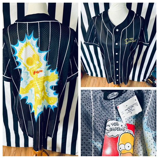 The Simpsons Electricuted Bart Pinstriped Baseball Jersey - NEW