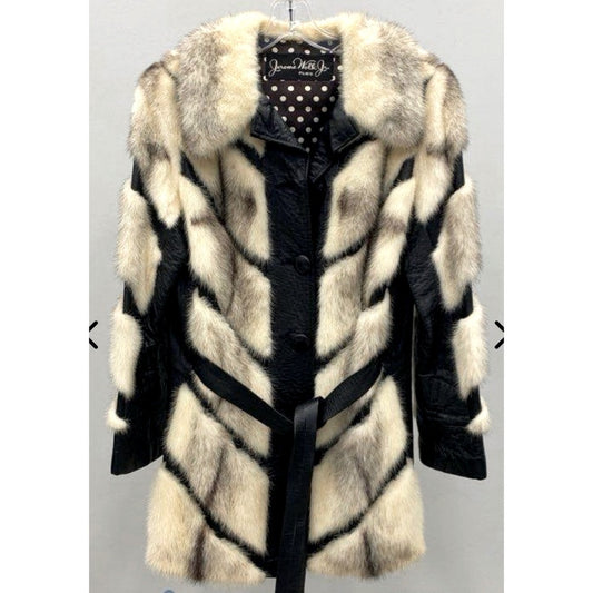 Jerome Wolk Jr. Furs Vintage RARE Blue Iris Mink and Leather Belted Coat