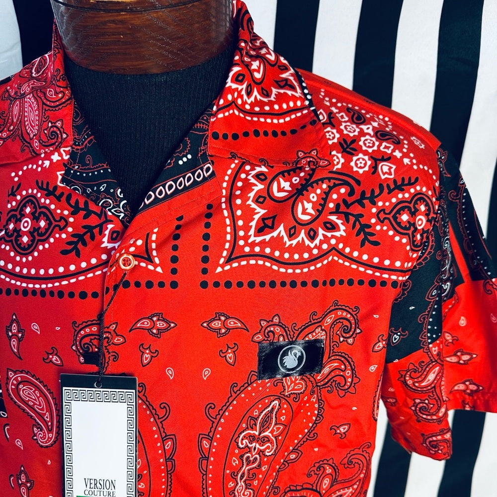 Version Couture Classic Fit Paisley Red/Black Bandana Shirt