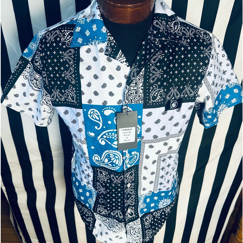 Version Couture Classic Fit Paisley Blue/Black Bandana Shirt