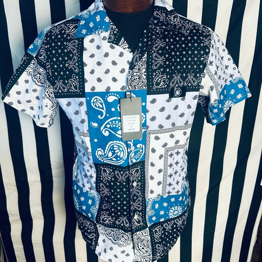 Version Couture Classic Fit Paisley Blue/Black Bandana Shirt