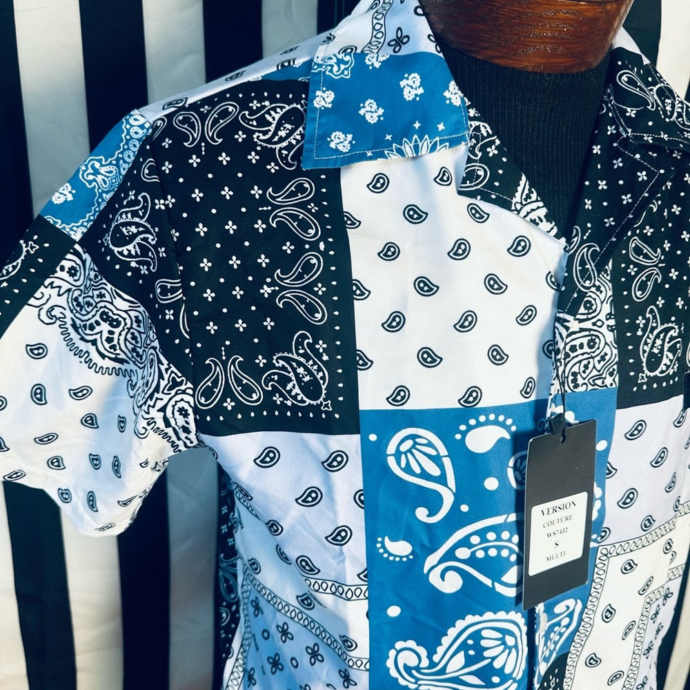 Version Couture Classic Fit Paisley Blue/Black Bandana Shirt