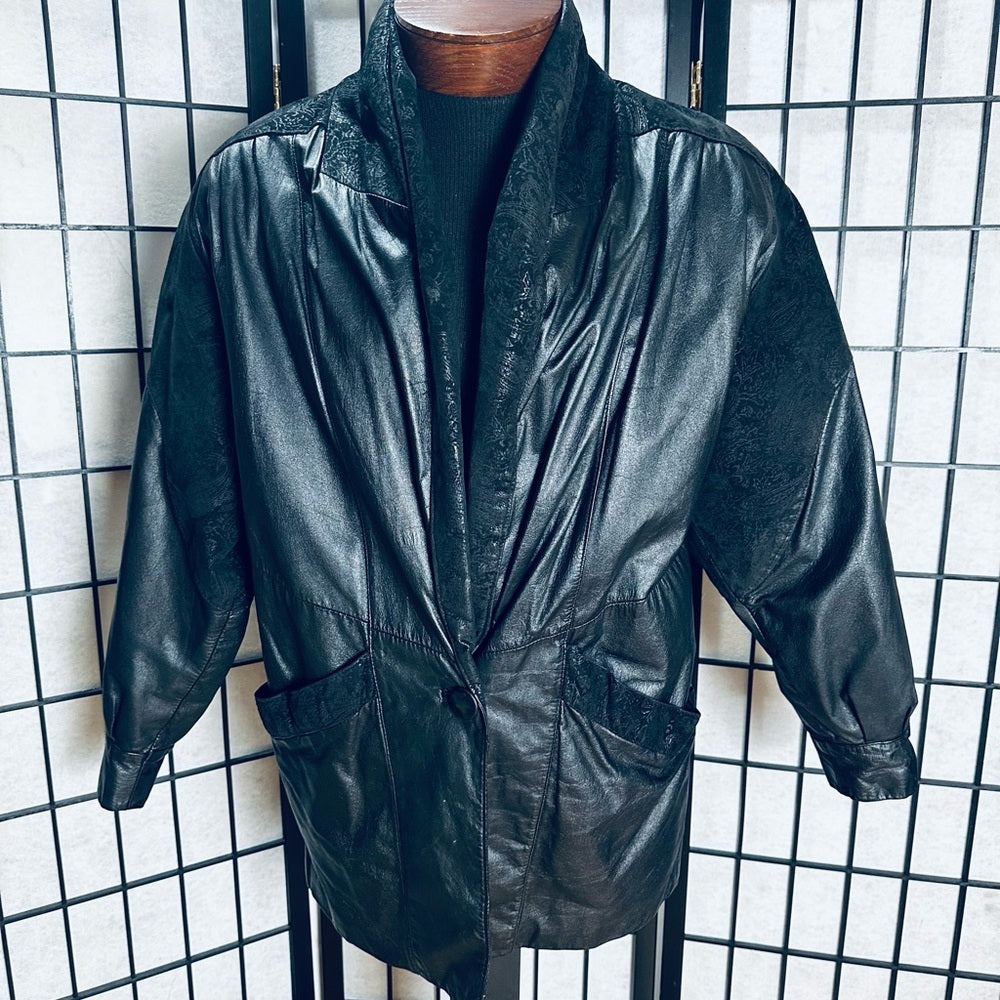 Pelle Studiio Vintage 80s Black Leather Trench Coat