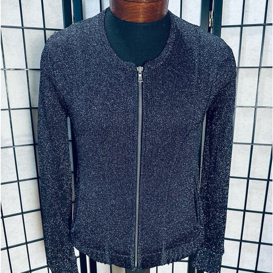 7 for all mankind Sparkly Glitter Full Zipper Stretch Sweater