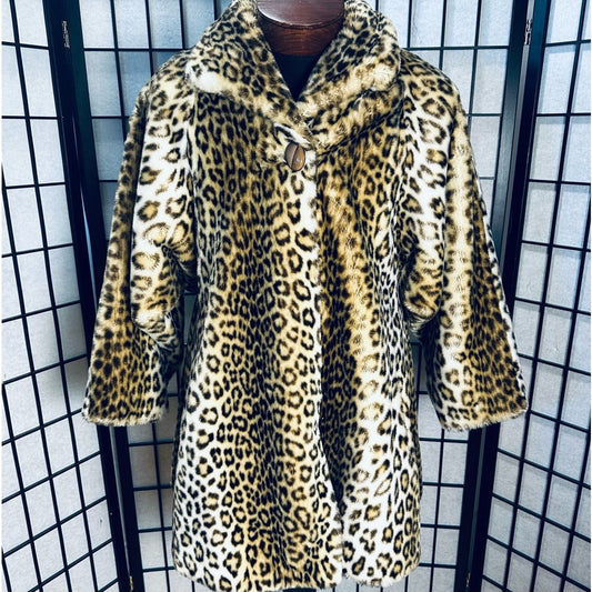 Hillmoor New York Vintage 60s Tissavel Pile Leopard Print Faux Fur Coat