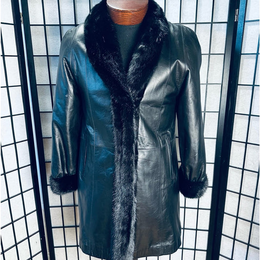 Chosen Couture Collection Leather Coat with Mink Fur Trim