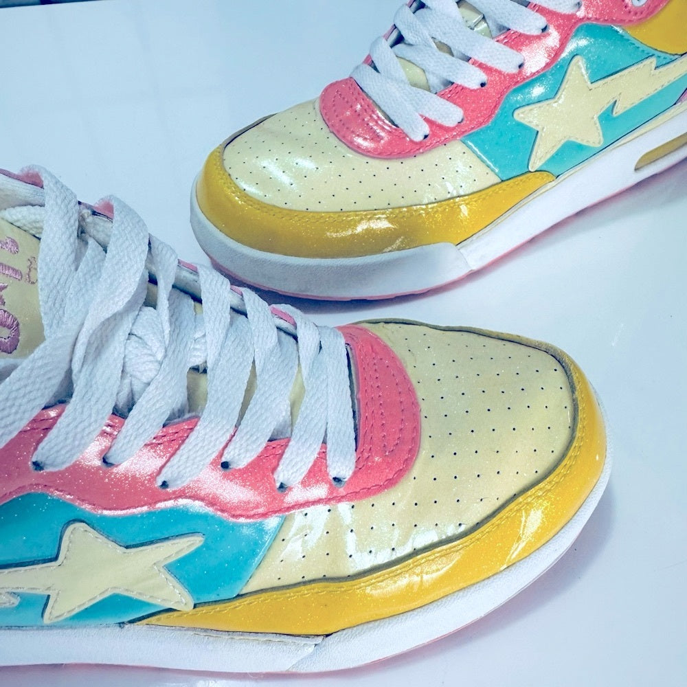 BAPE STA - A Bathing Ape RARE Low Sax Glitter Leather Cotton Candy VTG Sneakers