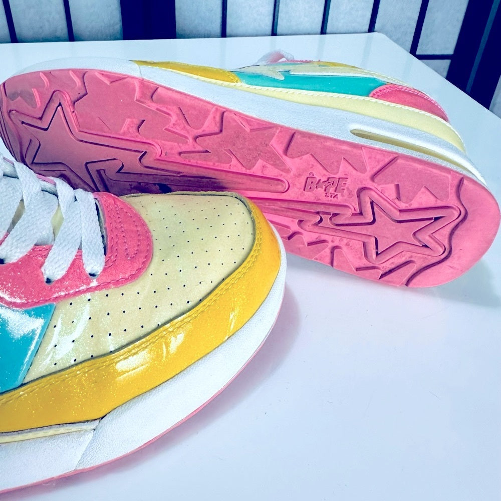 BAPE STA - A Bathing Ape RARE Low Sax Glitter Leather Cotton Candy VTG Sneakers