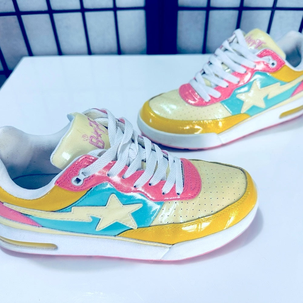 BAPE STA - A Bathing Ape RARE Low Sax Glitter Leather Cotton Candy VTG Sneakers
