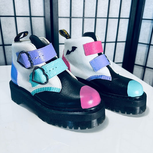 Dr. Martens DEVONHEART Custom Painted Pebbled Leather Platform Ankle Boots