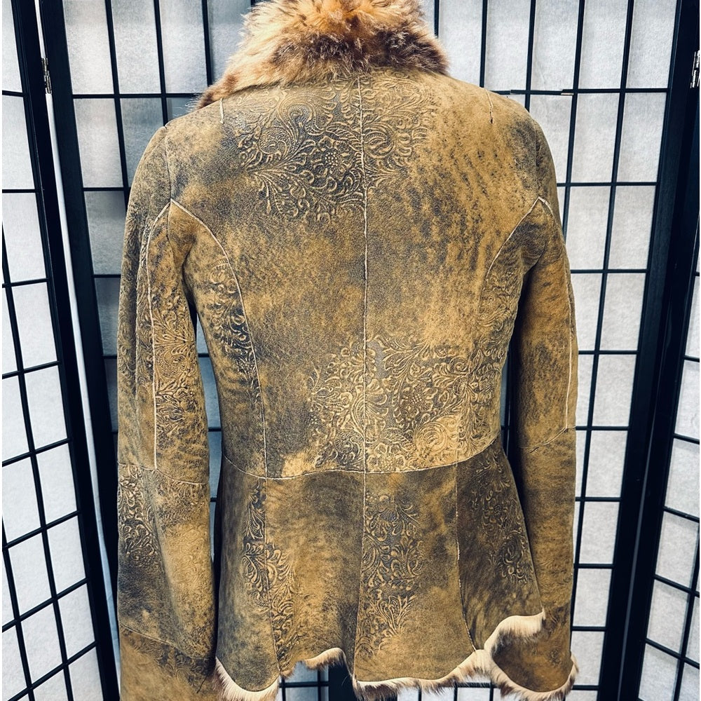 Roberto Cavalli x Saks Fifth Avenue Vintage Sheepskin Shearling Coat Fox Collar
