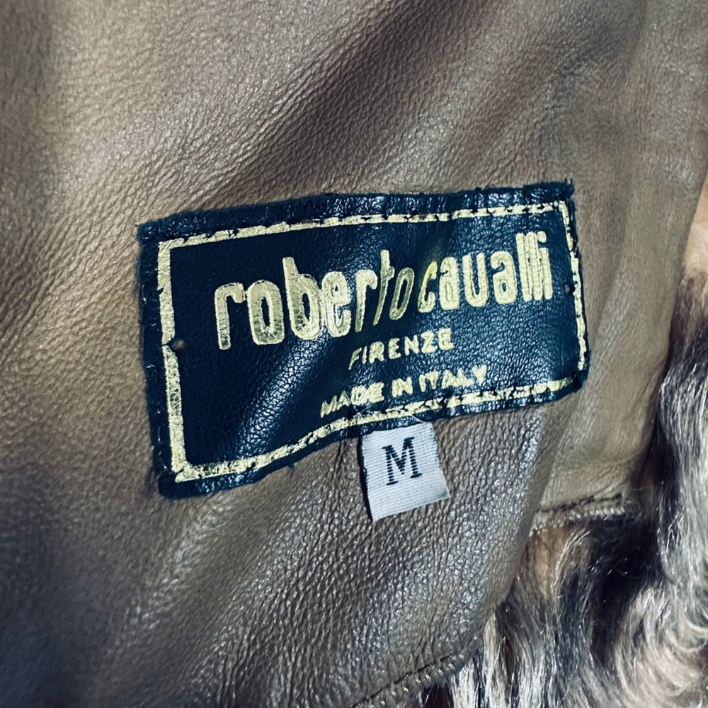 Roberto Cavalli x Saks Fifth Avenue Vintage Sheepskin Shearling Coat Fox Collar