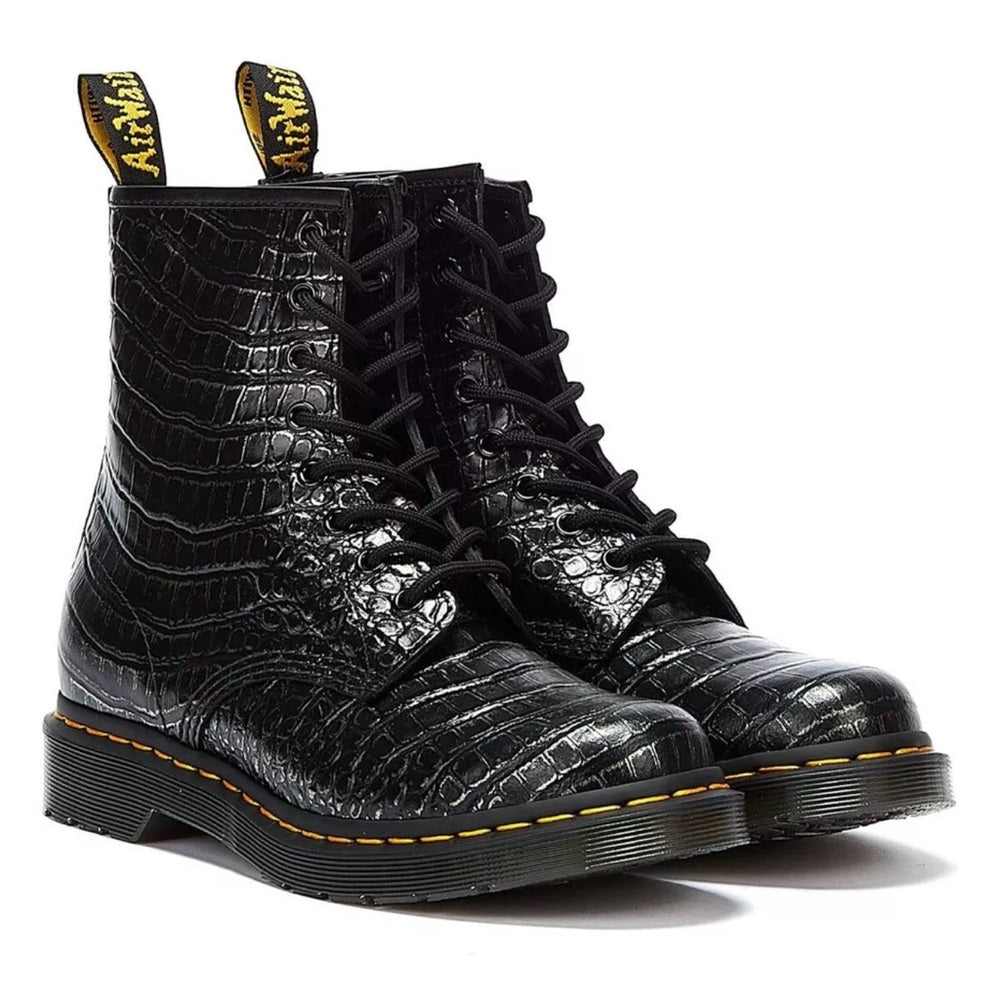 Dr. Martens 1460 Boots - Gunmetal Wild Croc Crocodile Embossed - NEW!
