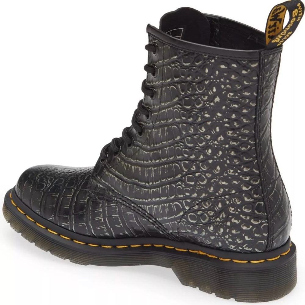 Dr. Martens 1460 Boots - Gunmetal Wild Croc Crocodile Embossed - NEW!