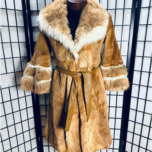 BOLD Collar BELL Sleeves Unbranded Vintage Full Length Rabbit Fur Coat