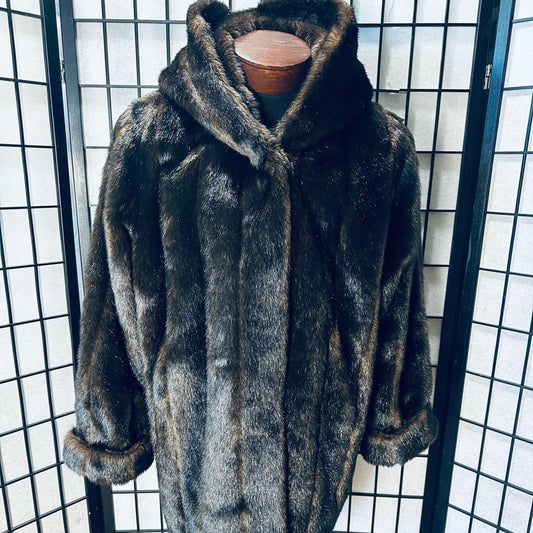 Pamela McCoy Faux Mink Fur Hooded 3/4 Length Coat