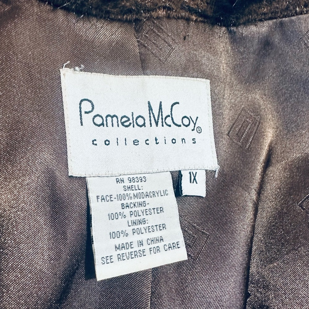 Pamela McCoy Faux Mink Fur Hooded 3/4 Length Coat